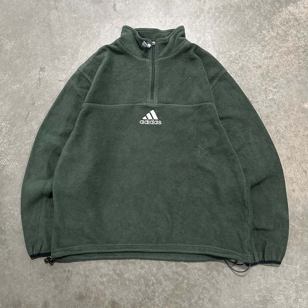 Vintage Adidas 90s Fleece Pullover Large 1/4 Zip Spellout Outdoor Y2K